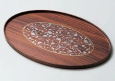 Wooden Tray Echizen Urushi Japanese Lacquer ware Art deco Walnut Oval Japan