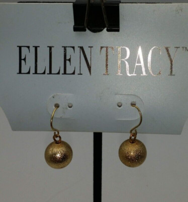 Earrings Pierced French Wire Ellen Tracy Golden Round Dangle