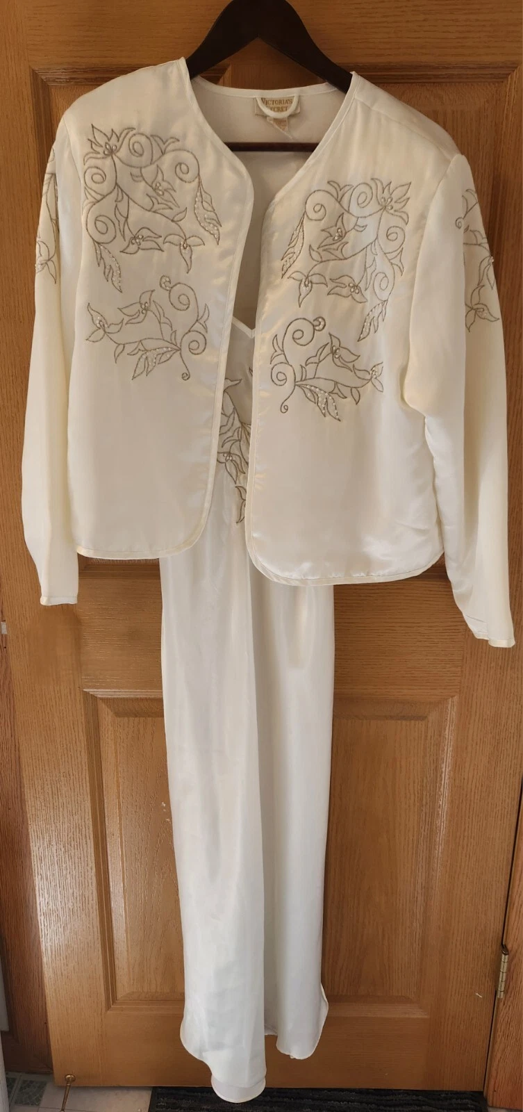 UNDERCOVER Camicia da notte vintage VICTORIA'S SECRET M etichetta oro "raso" ricamata con giacca