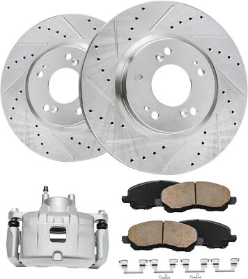 Front Drilled Rotors Right Caliper Brake Pads for 2007-2014 Caliber Jeep Compass