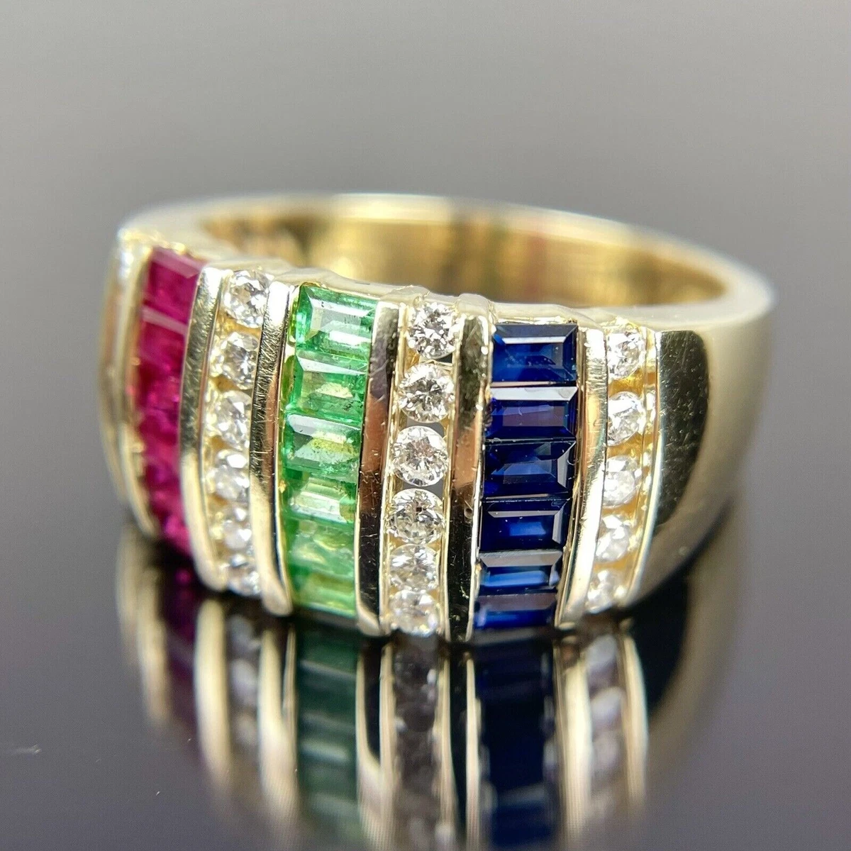 EFFY BH 14k Diamond Emerald Ruby Sapphire Cluster Yellow Gold