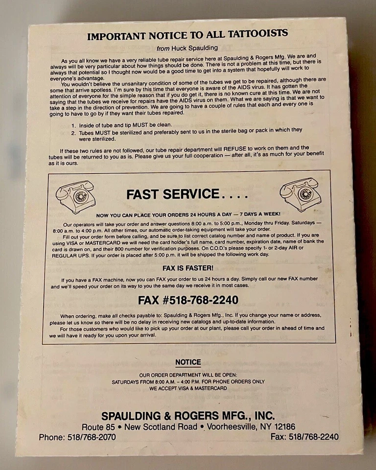Catálogo de piezas de tatuajes Spaulding & Rogers de colección 1988-89 tatuaje raro vintage Foto 2 de 2
