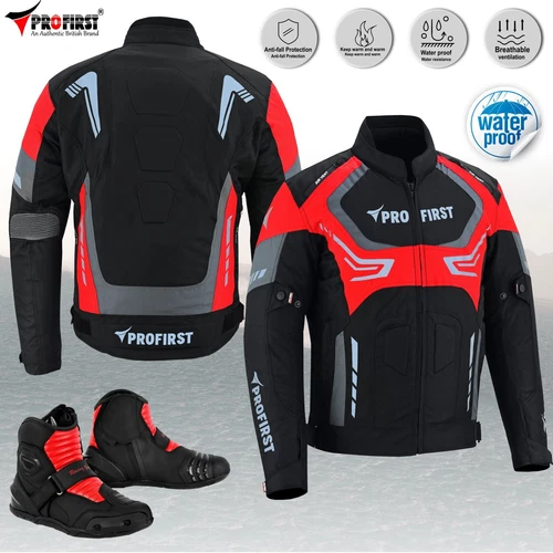 Mens Textile Waterproof Motorbike Motorcycle jacket Leather Boots CE Armoured