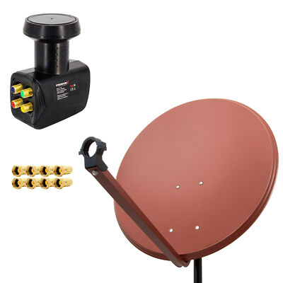 PremiumX SAT Anlage 80cm Satelliten Schüssel Aluminium Rot Antenne Quad LNB 4K