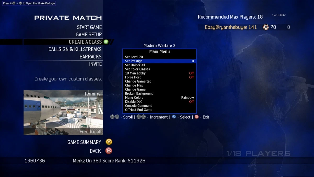 MW2 Any Prestige Unlock All Lobby LVL 70 Xbox 360 Xbox one