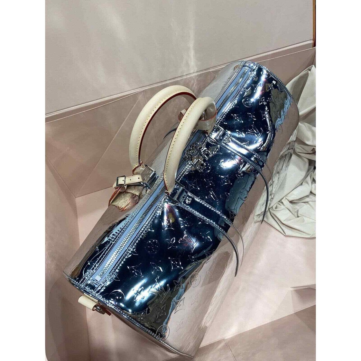 Louis Vuitton Keepall Bandouliere 50 Silver Mirror Monogram