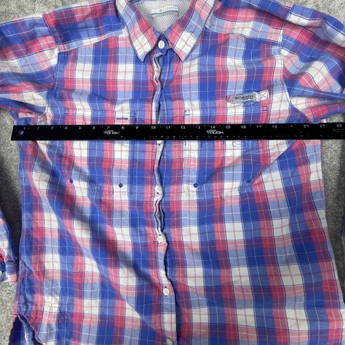 Columbia PFG Shirt Womens Large Blue Red White Plaid Long Sleeve Outdoor Fishing - Picture 11 of 14