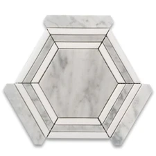 C35EXH Carrara White Marble 5 Hexagon Georama Mosaic Tile Thassos Strip Honed