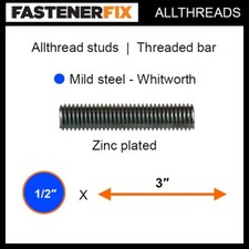 1/2" Whitworth x 3" wszystkie gwintowane kołki ze stali miękkiej, pręt gwintowany, z/p (30 szt.)