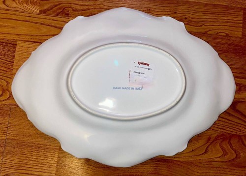 WHITE BAROQUE STYLE OVAL 18" SERVING PLATTER~HAND MADE IN ITALY~NEW~TAGS - Picture 2 of 3