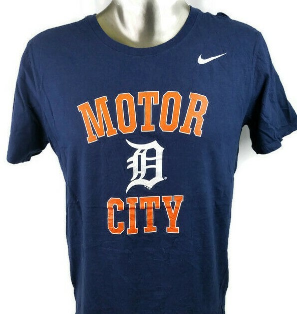 Nike Detroit Tigers Motor City T Shirt Mens Size Medium MLB Big Spell Out | eBay