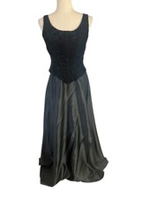 Vtg 90s Scott McClintock Maxi Velvet Corset Boned Satin Dress Floral Embossed 8