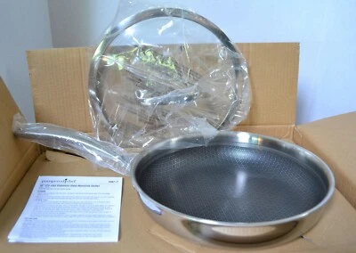 Pampered Chef NEW ~ 10" Stainless Steel HEX NONSTICK SKILLET with GLASS LID