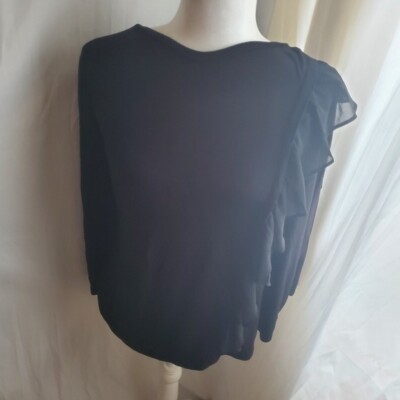 Gnw black top with ruffle detail down the side long sleeve knit top new with tag