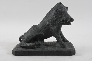 O13U07 Wild Boar Figurine after Pietro Tacca Serpentine Marble 19thC Italy