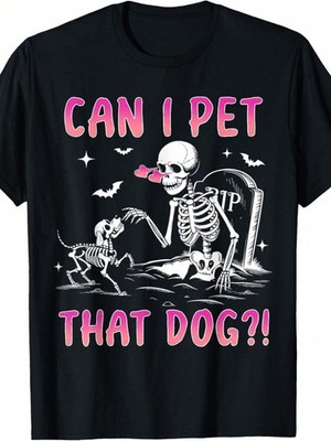 Womens Tops Can I Pet That Dog?Funny Skeleton Dog Lover Halloween T-Shirt