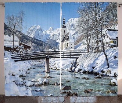 AMBESONNE Curtains Winter Scenic Landscape View, 2 Panel Set 108'' x 90''