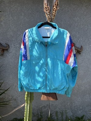 Vintage Sergio Tacchini Track Jacket Sz 42  Turquoise Teal Windbreaker Light