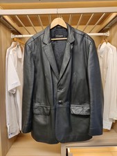 MARKS AND SPENCER COAT JACKET SIZE XL BLACK BUTTON UP LINED REAL LEATHER MENS