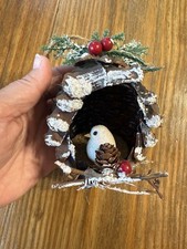 Bird In Pinecone Christmas Ornament Frost Snow Pine Berries