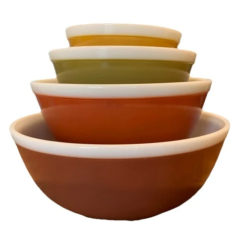 Pyrex Vintage Americana Nesting Bowls (4), White Rims/Solid Colors