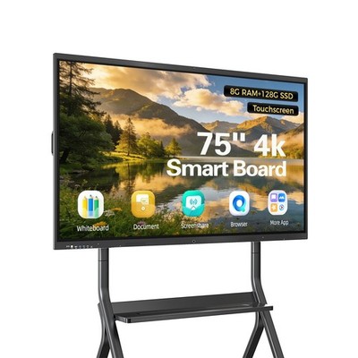 75 Inch 4K UHD Smart Board, Interactive Digital Whiteboard, 20-Point Touchscreen