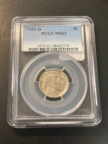 1935 D BUFFALO NICKEL PCGS MS-62 - UNCIRCULATED - LUSTER - CERTIFIED SLAB - 5C