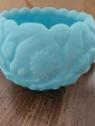 Fenton Blue Satin Glass Water Lily Lotus Flower Rose Bowl 3.5" Collectible Vinta