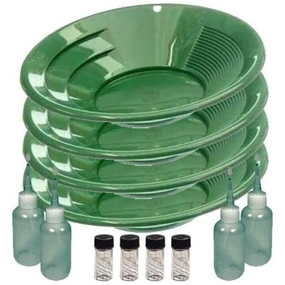 Sluice Monkey 4 Pack of 10 inch Green Gold Pans, Sniffers, Vials
