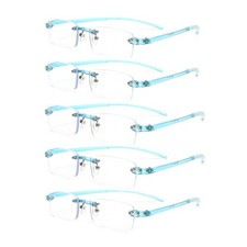 5 PACK Rimless TR90 Elastic Blue Reading glasses Ultralight Reader 50 to 4.0
