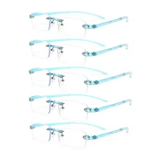 5 PACK Rimless TR90 Elastic Blue Reading glasses Ultralight Reader +50 to +4.0
