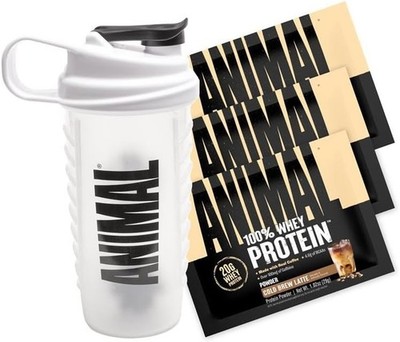 Animal 100% Whey Protein Sample Pack Cold Brew Latte (3 Packets) + 25oz Shaker