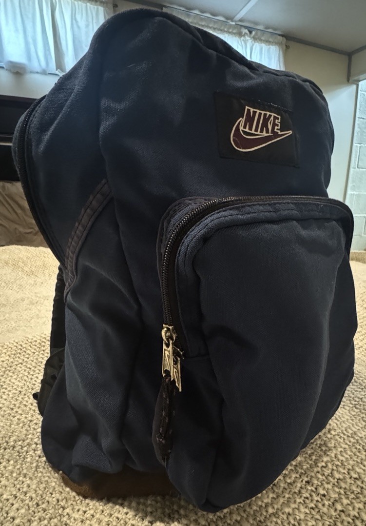 Vintage 1990s NIKE Navy Blue Backpack Swoosh Logo Nylon Suede