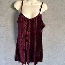 Vintage 90s Burgundy Crushed Velvet Slip Dress SZ L Spaghetti Strap Whimsigoth