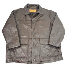 Vintage Timberland WeatherGear Leather Coat Overcoat Brown Chore Style Size XL