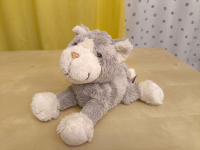 Katze Sigikid grau Plüschtier Kuscheltier Stofftier 18cm lang Cat weiß 