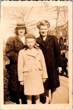 Astrakhan Fur Coats Women Girl Street 1945 Vtg B&W Snapshot