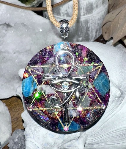 Ankh and Eye Of Horus Merkaba Orgone Necklace, EMF 5G Protection
