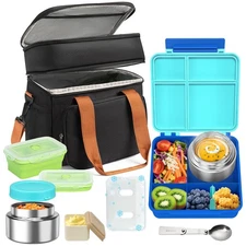 Adult Lunch Box Set Insulated Leakproof Meal Prep Kit with 4-Compartment, The...
