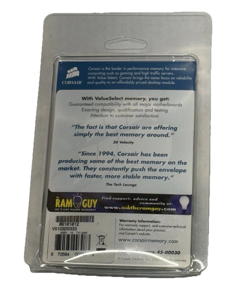 Corsair 1GB Value Select Memory Module 200-Pin DDR SO-DIMM VS1GSDS333 Laptops - Image 2 of 2