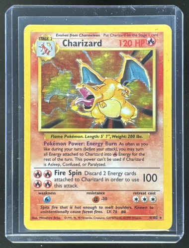 1999 Pokemon Base Set Unlimited Charizard 4/102 HP PKL
