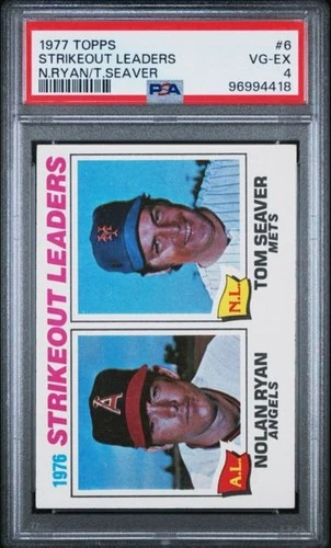1977 TOPPS #6 STRIKEOUT LEADERS/NOLAN RYAN/TOM SEAVER PSA 4 VG-EX HOF