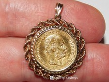 14K 24K 999 AUSTRIAN 1 DUCAT ROPE BEZEL SET COIN 1.4 INCH HEAVY NECKLACE PENDANT