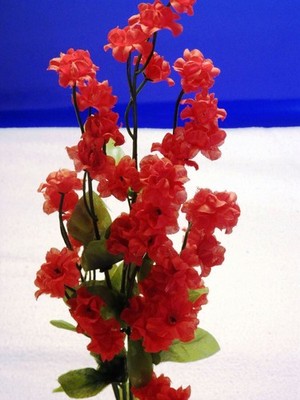 11 in. Bright RED Soft Silk Baby's Breath FLOWER  plant, Stone base, Goldfish &