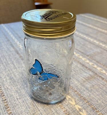Gemmy Butterfly Collection Animated BLUE MORPHO Glass Mason Jar Fluttering Dent