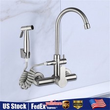 360 Swivel Stainless Steel Dual Hole Sink Tap Mixer Wall Mount Kitchen Faucet