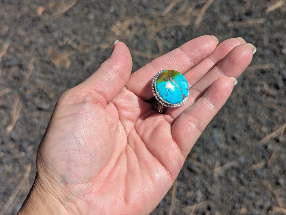 Genuine Navajo Men's Cuff Links Sterling Silver Kingman Turquoise Accessory - Image 3 of 4