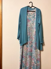 Carole Hochman Heavenly Soft Sleepwear Maxi Nightgown Dress Pink Teal M SET READ