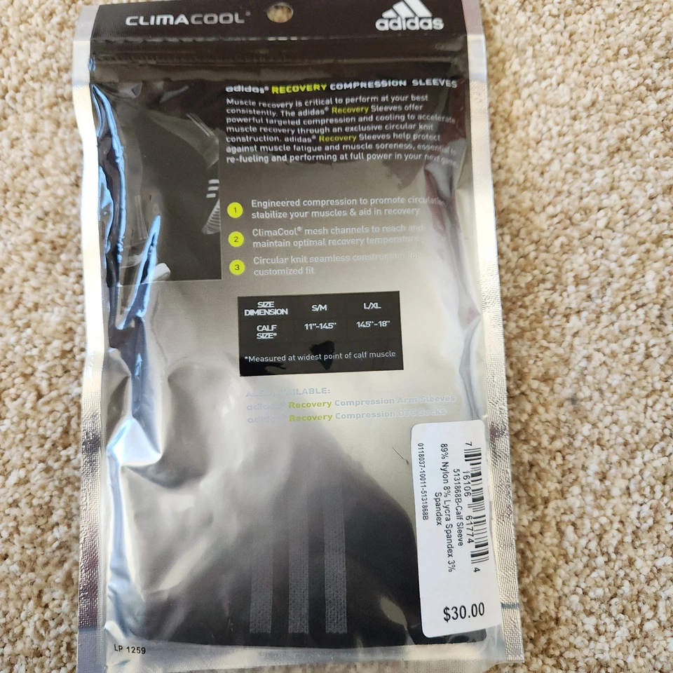 Adidas Negro Compresión Pantorrilla Mangas Climacool Talla L/XL Nuevo Foto 2 de 3