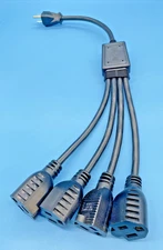 Well Shin Cable 4 Outlet Power Splitter Cord Power Cord Splitter/Outlet Grounded